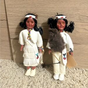 Vintage Carlson Dolls Native American Couple – 8” – Original Tags – USA Made